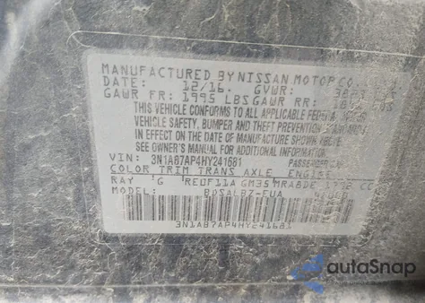 2017 Nissan Sentra S z USA, uszkodzony, nr VIN 3N1AB7AP4HY241681